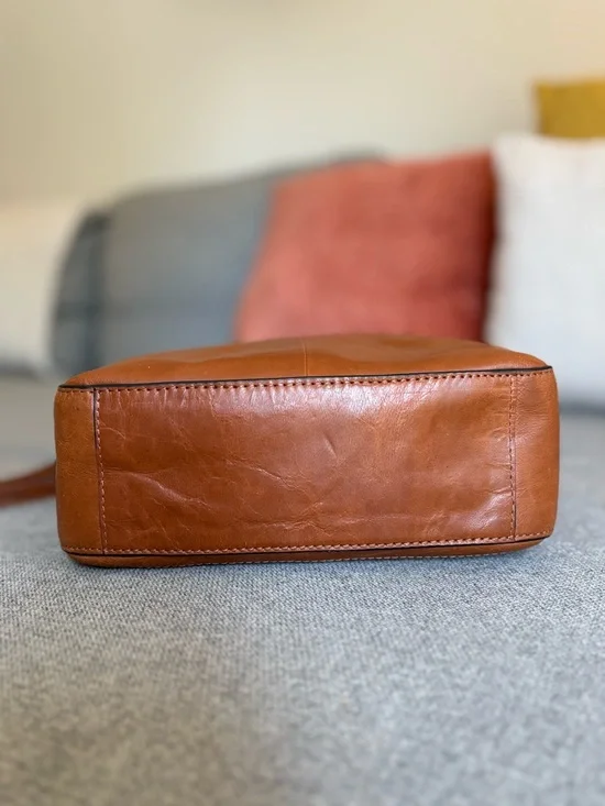 Lodis Cognac Brown Leather Crossbody Bag Adjustable Strap Vintage Texas Purse - Picture 8 of 16